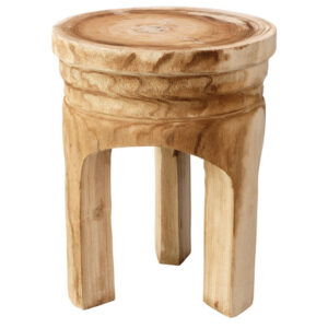 17 Inch Stool Accent Table, Paulownia Wood, Three Leg Base, Natural Brown