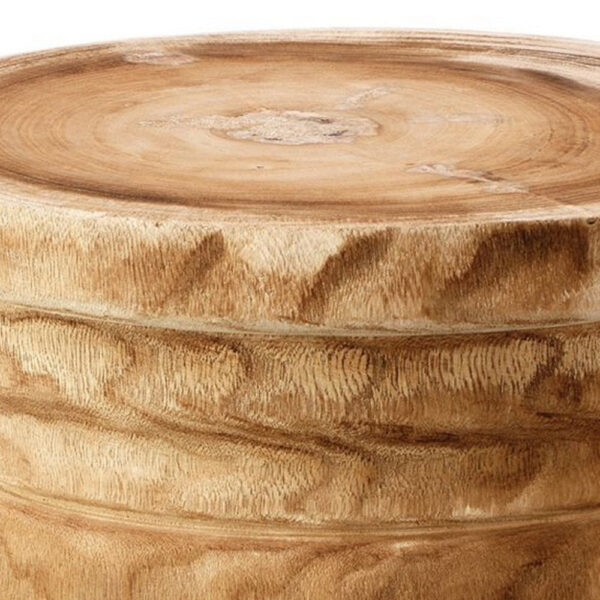 17 Inch Stool Accent Table, Paulownia Wood, Three Leg Base, Natural Brown