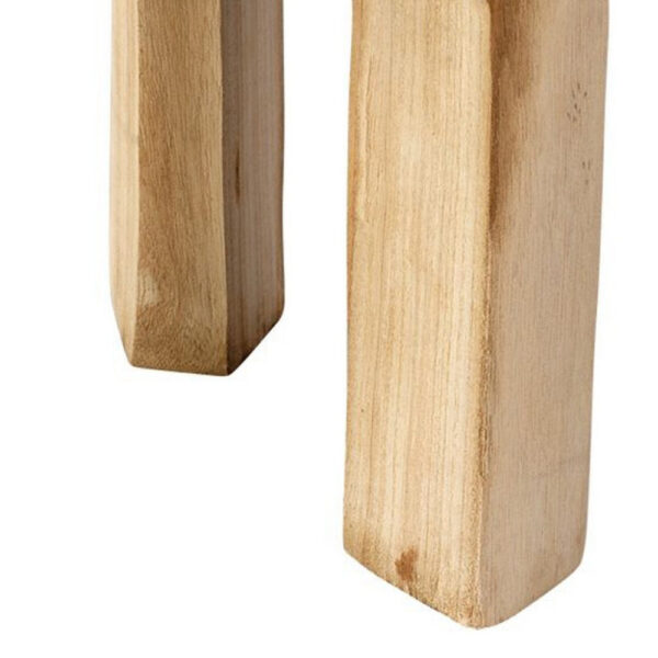 17 Inch Stool Accent Table, Paulownia Wood, Three Leg Base, Natural Brown