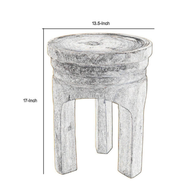 17 Inch Stool Accent Table, Paulownia Wood, Three Leg Base, Natural Brown