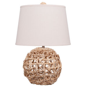 25 Inch Table Lamp, Elegant Handwoven Rope Base, Linen Shade, Natural Brown