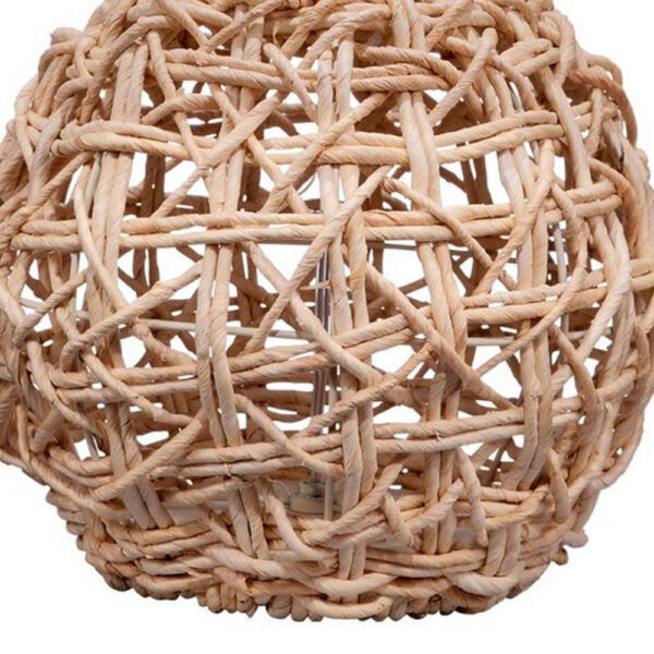 25 Inch Table Lamp, Elegant Handwoven Rope Base, Linen Shade, Natural Brown