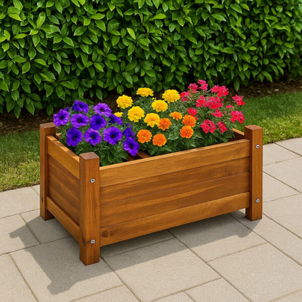 Ryla Garden Raised Flower Bed, 10x20 Panel Brown Acacia Wood, Slatted