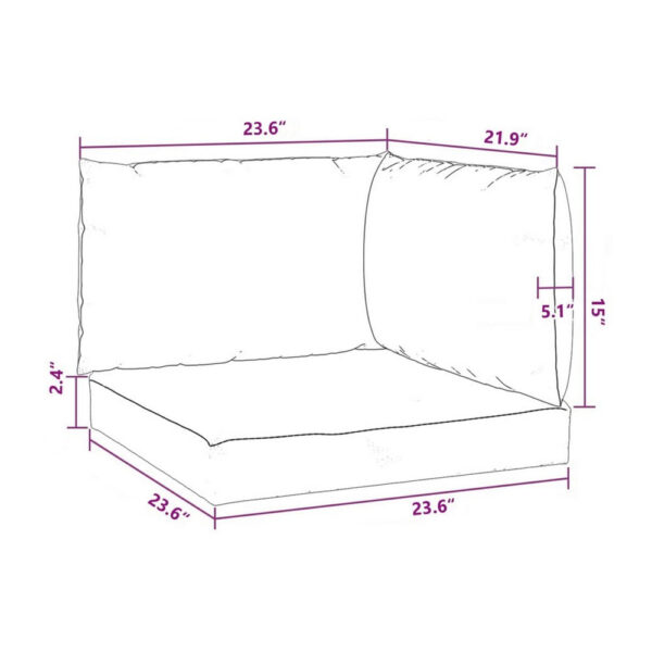 Paom 3pc Outdoor Patio Cushion for Bench, Plush Gray Oxford Fabric