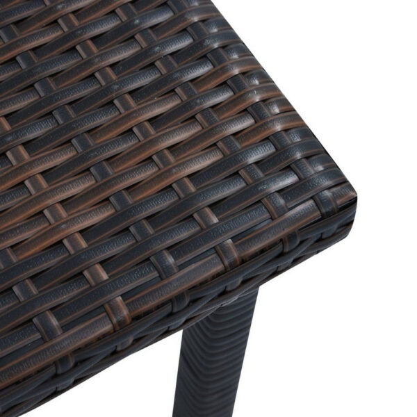 Outdoor Side End Table, 16 Inch Square Top, Woven Brown Poly Rattan