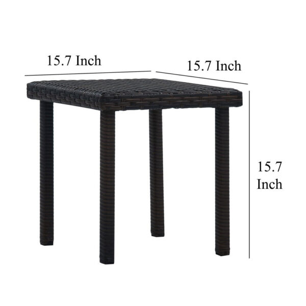 Outdoor Side End Table, 16 Inch Square Top, Woven Brown Poly Rattan