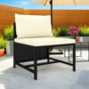 Reno Outdoor Sectional Middle Sofa Chair, Ivory, Black Poly Rattan