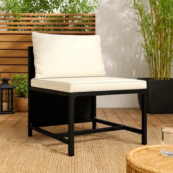 Reno Outdoor Sectional Middle Sofa Chair, Ivory, Black Poly Rattan