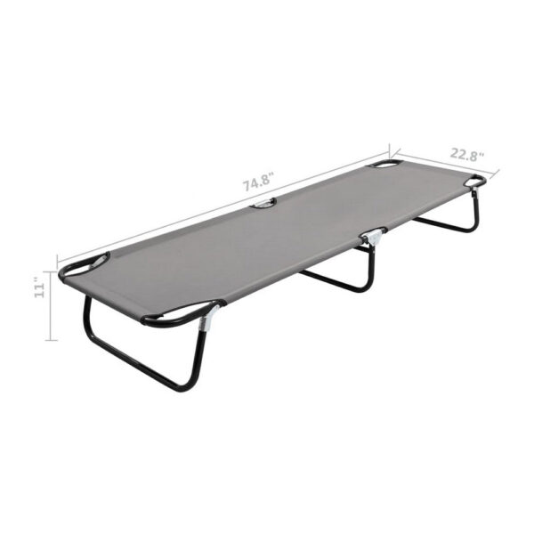 Zena Outdoor Lounger Sunbed, Gray Fabric, 75 Inch Foldable Steel Frame