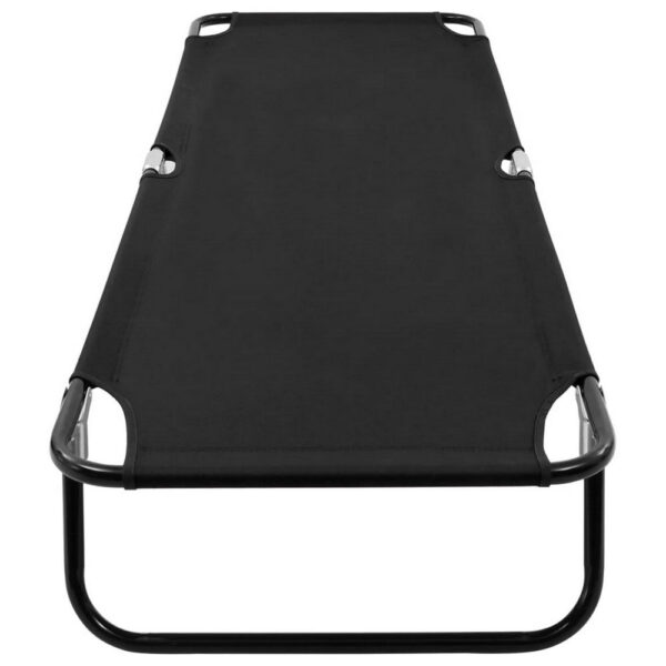 Zena Outdoor Lounger Sunbed, Black Fabric 75 Inch Foldable Steel Frame