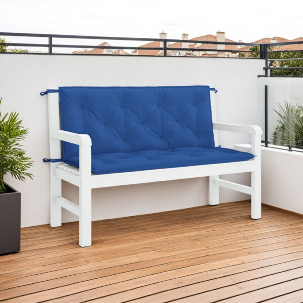 Claire Outdoor Cushion for Bench, Button Tufted Blue Fabric, 47 Inch