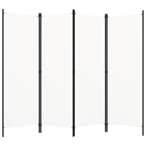 Folding Room Divider, 79x71 White Fabric, Black Iron Frame, 4 Panels