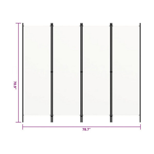 Folding Room Divider, 79x71 White Fabric, Black Iron Frame, 4 Panels
