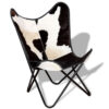 Butterfly Chair, Black and White Genuine Cowhide Upholstery, Metal