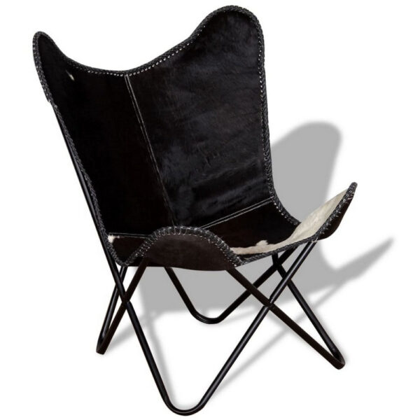 Butterfly Chair, Black and White Genuine Cowhide Upholstery, Metal