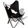 Butterfly Chair, Black and White Genuine Cowhide Upholstery, Metal