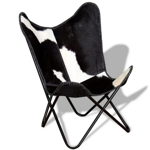 Butterfly Chair, Black and White Genuine Cowhide Upholstery, Metal