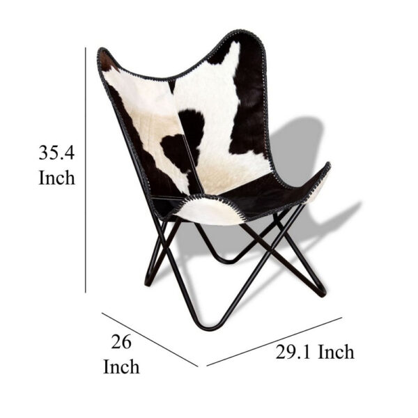 Butterfly Chair, Black and White Genuine Cowhide Upholstery, Metal