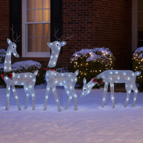 Garden 3pc Reindeer Christmas Decoration, 90 LEDs, Cool White Lights