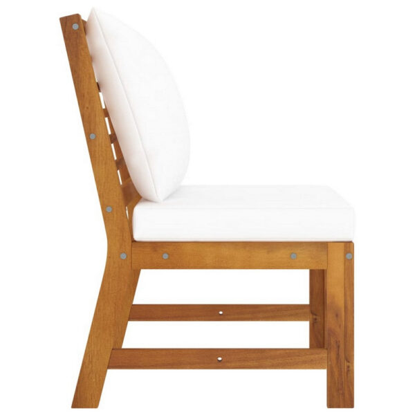 Modular Sectional Sofa Chair with 2 White Cushions, Brown Acacia Wood