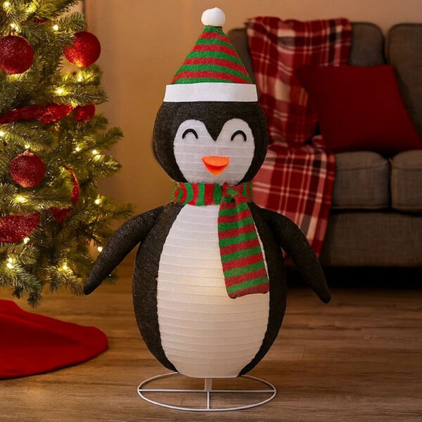 Mani Christmas Decor 4 ft Snow Penguin, 120 LED Light, White and Black