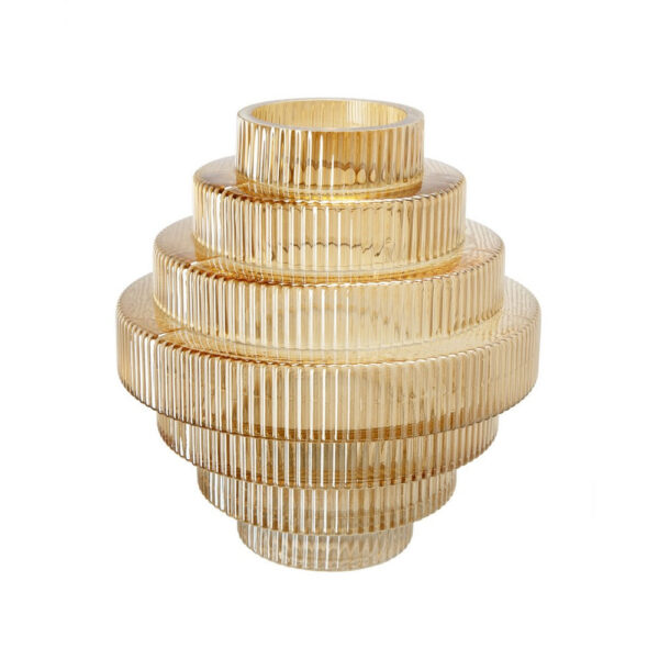 Rae 10 Inch Glass Vase, Geometric Round, Amber Yellow and Clear Finish