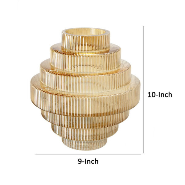 Rae 10 Inch Glass Vase, Geometric Round, Amber Yellow and Clear Finish