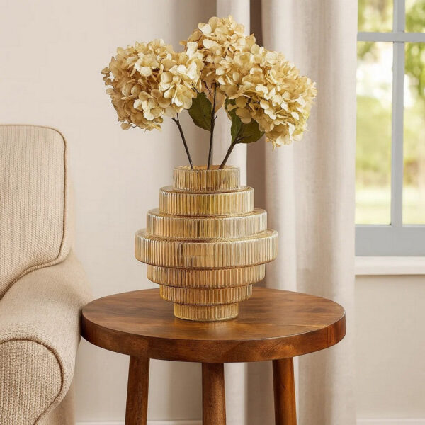 Rae 10 Inch Glass Vase, Geometric Round, Amber Yellow and Clear Finish