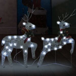 Outdoor 40 LED Light Reindeer Christmas Decoration Set of 2, Metal