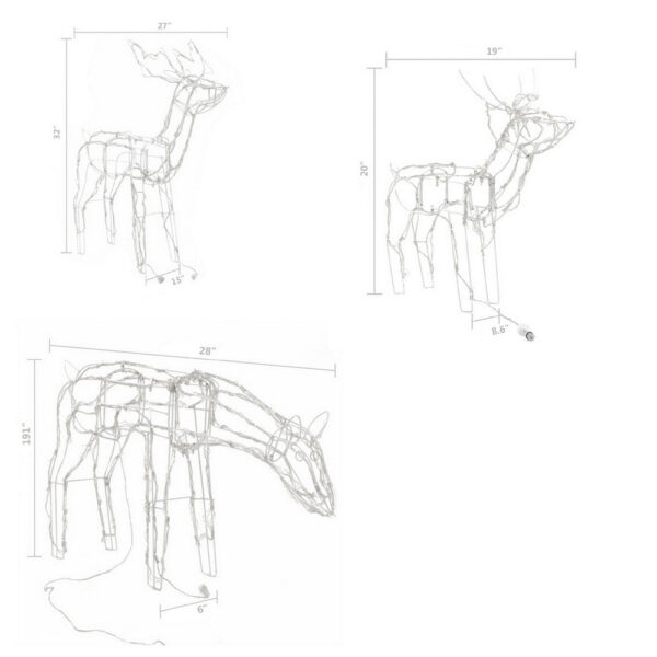 Outdoor 299 LED Lit Christmas Reindeer Family 3pc Set, Multicolor