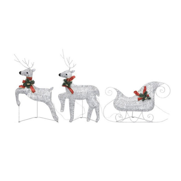 Outdoor Christmas Reindeer and Sleigh Decoration, 60 Silver LED Lights