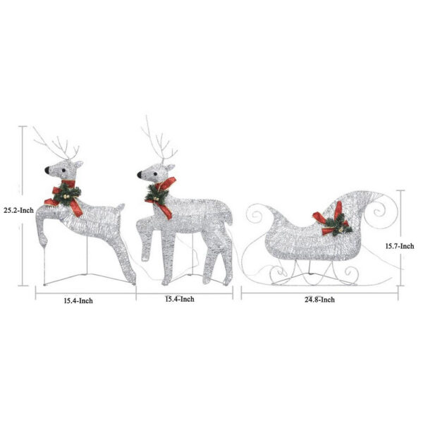 Outdoor Christmas Reindeer and Sleigh Decoration, 60 Silver LED Lights