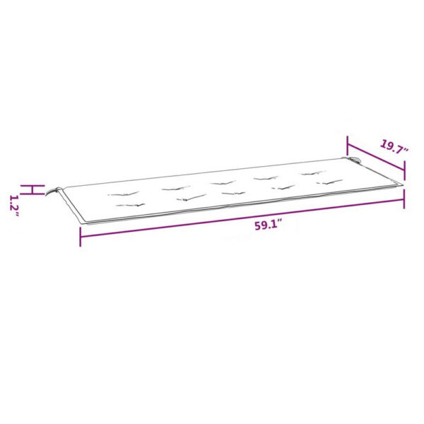 Claire Outdoor Cushion for Bench, 59 Inch Tufted Gray Oxford Fabric