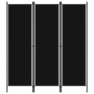 Dina 3 Panel Room Divider Screen, Black Fabric and Iron, 71 Inch