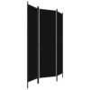 Dina 3 Panel Room Divider Screen, Black Fabric and Iron, 71 Inch