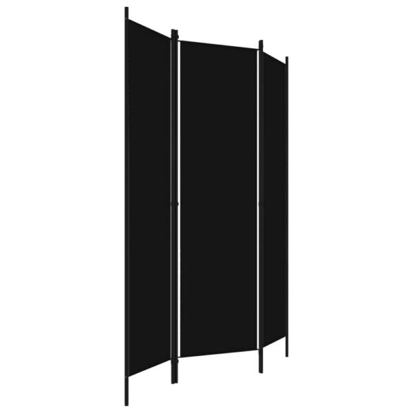 Dina 3 Panel Room Divider Screen, Black Fabric and Iron, 71 Inch