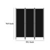 Dina 3 Panel Room Divider Screen, Black Fabric and Iron, 71 Inch