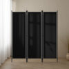 Dina 3 Panel Room Divider Screen, Black Fabric and Iron, 71 Inch