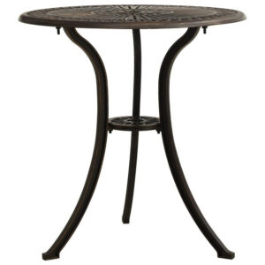 Outdoor Breakfast Table, Round 24 Inch w Umbrella Holder, Bronze Metal