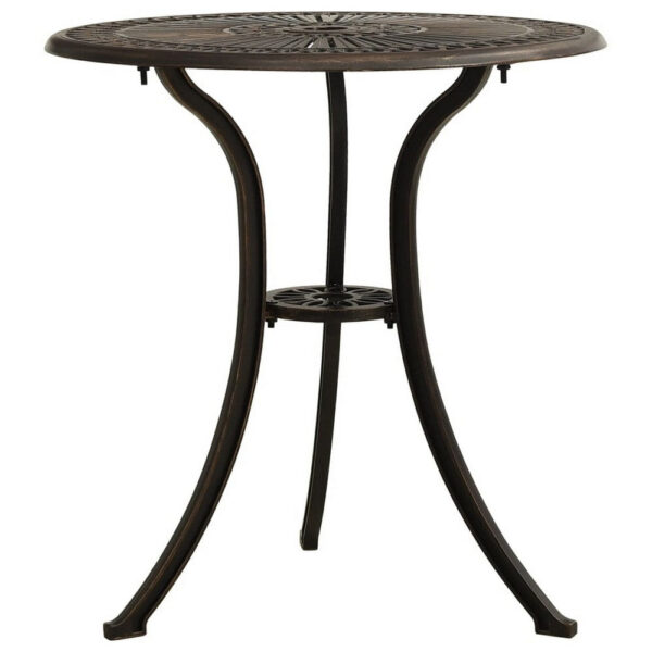 Outdoor Breakfast Table, Round 24 Inch w Umbrella Holder, Bronze Metal