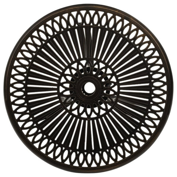 Outdoor Breakfast Table, Round 24 Inch w Umbrella Holder, Bronze Metal