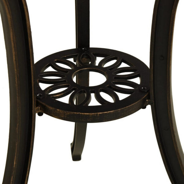 Outdoor Breakfast Table, Round 24 Inch w Umbrella Holder, Bronze Metal