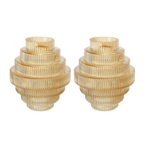 Rae Set of 2 Glass Vases, Geometric Round, Amber Yellow and Clear Finish