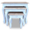 3pc Nesting End Table Set, Light Blue Turned Legs Brown Reclaimed Wood