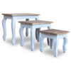 3pc Nesting End Table Set, Light Blue Turned Legs Brown Reclaimed Wood