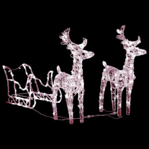 2pc Outdoor Christmas Reindeer with Sleigh, 160 Warm White LED Lights