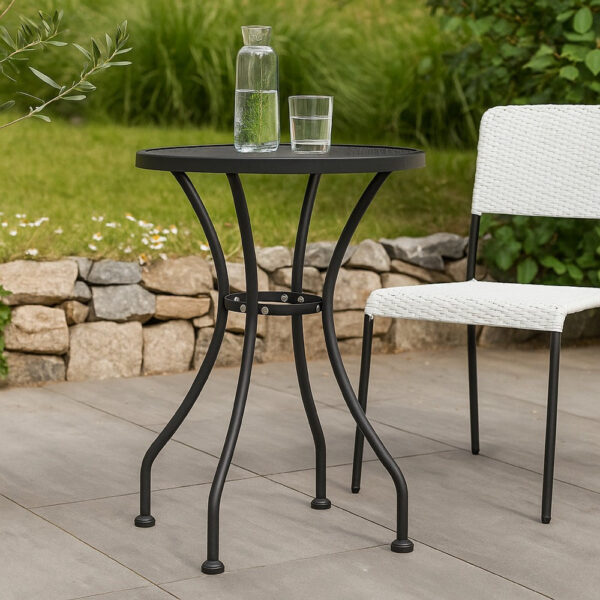 Outdoor Dining Breakfast Table, 28 Inch, Round Tabletop, Gray Metal