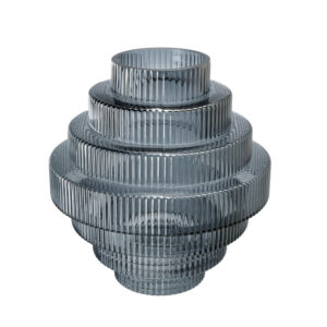 Rae 10 Inch Glass Vase, Geometric Round, Contemporary, Smokey Blue, Clear