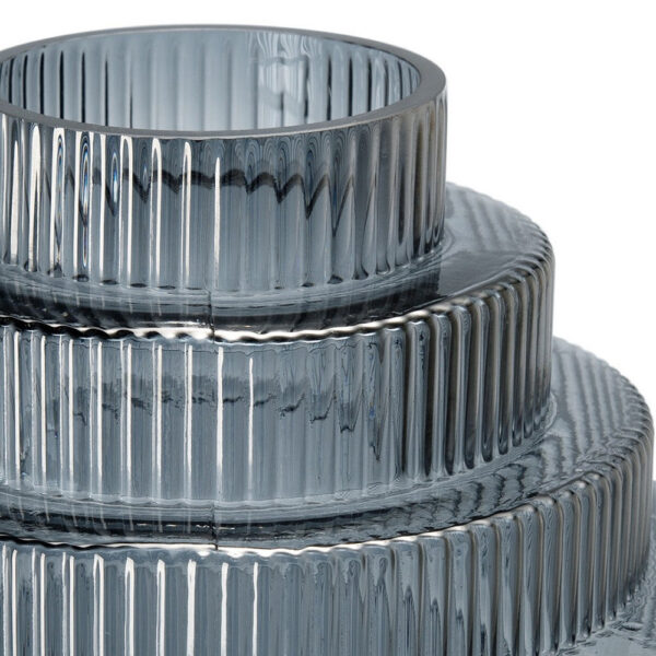 Rae 10 Inch Glass Vase, Geometric Round, Contemporary, Smokey Blue, Clear