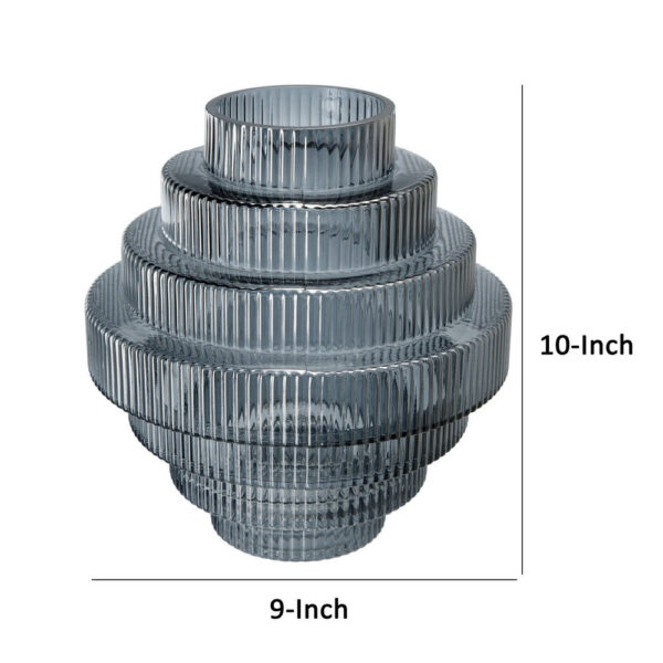 Rae 10 Inch Glass Vase, Geometric Round, Contemporary, Smokey Blue, Clear